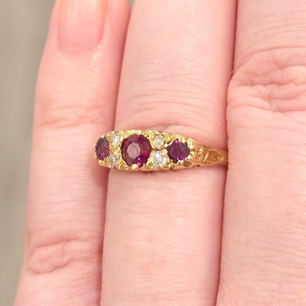 18K Ruby Diamond Edwardian Ring, 1960s Recreation Size 6.75 - Picture 6 of 15